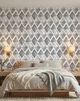 Mist & Stone grey geometric peel and stick wallpaper adding character to a cozy bedroom