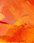 Molten Hour warm orange painterly abstract wallpaper creating ambiance in a serene bathroom