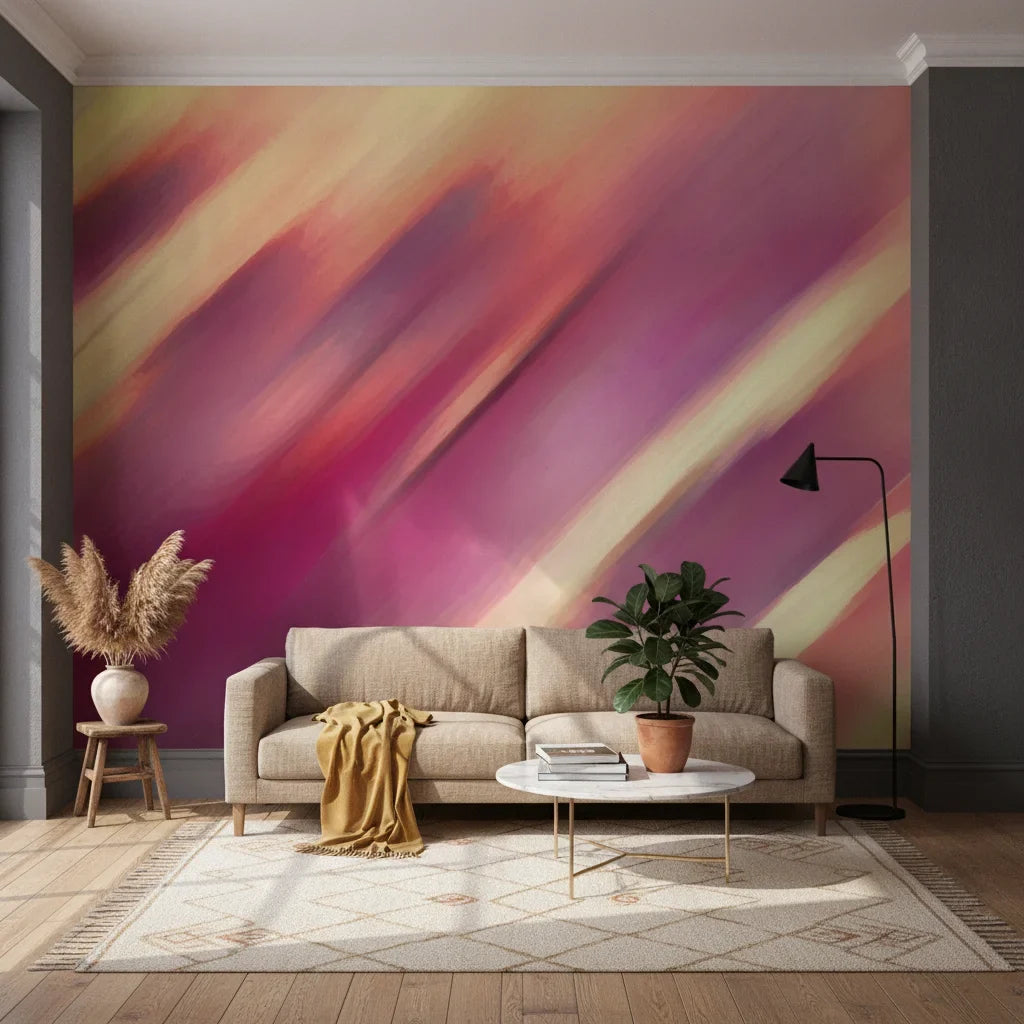 Molten Streak vibrant sunset abstract in a warm and inviting living room