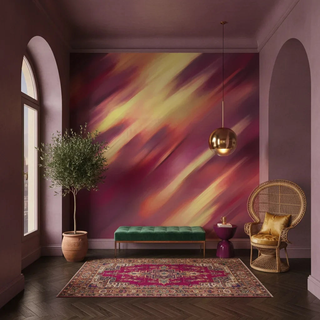 Molten Streak vibrant sunset abstract adding character to a cozy bedroom