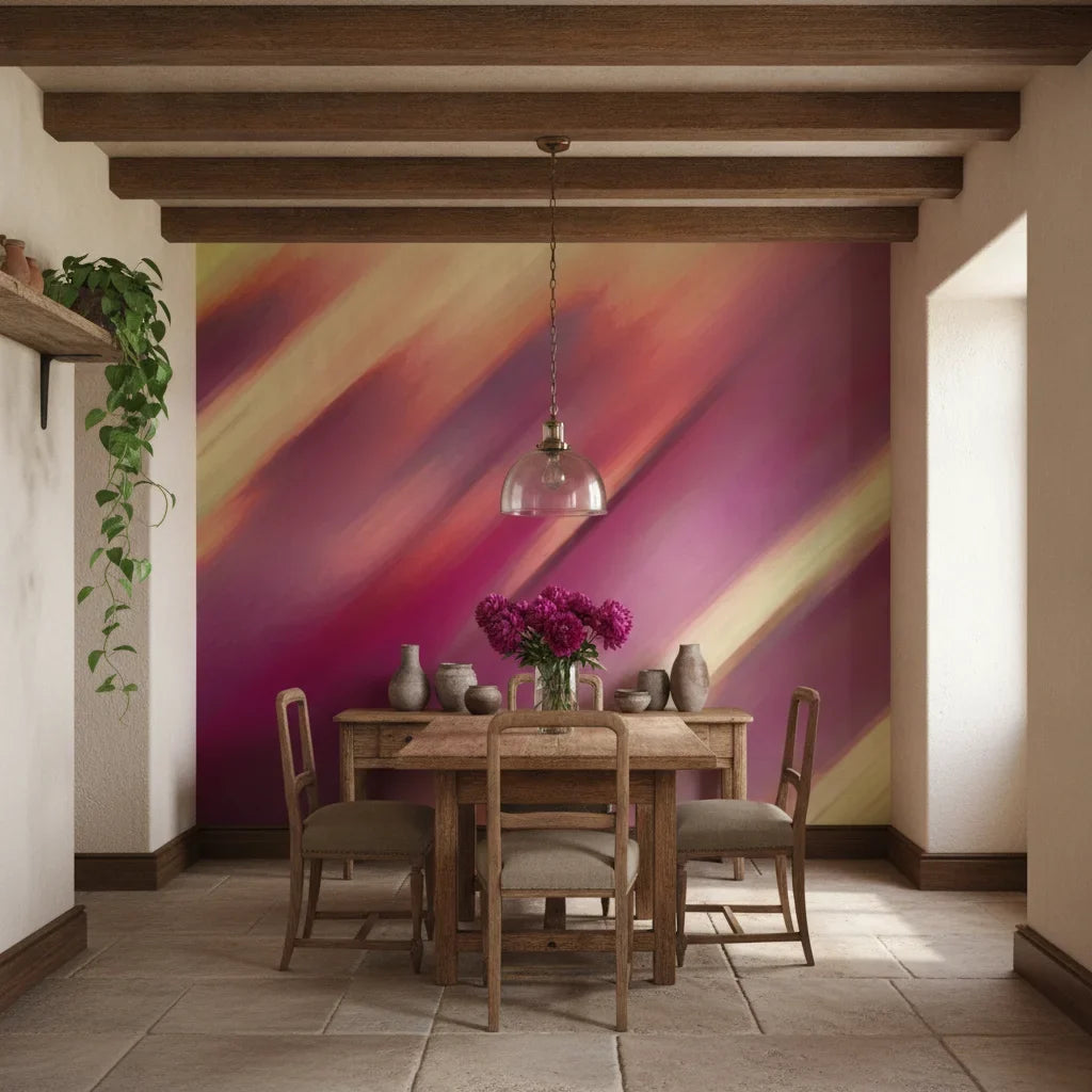 Molten Streak vibrant sunset abstract as a feature wall in a bright home office