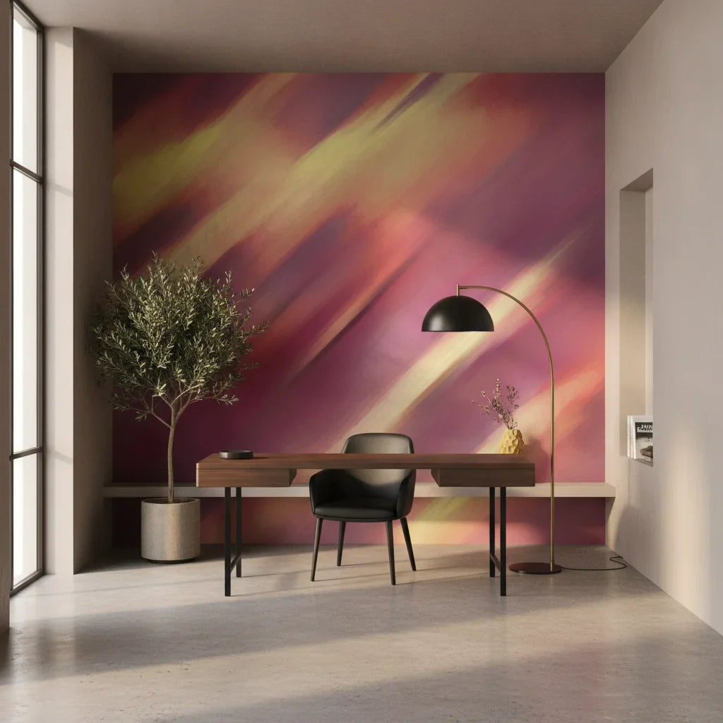 Molten Streak vibrant sunset abstract creating ambiance in a serene bathroom