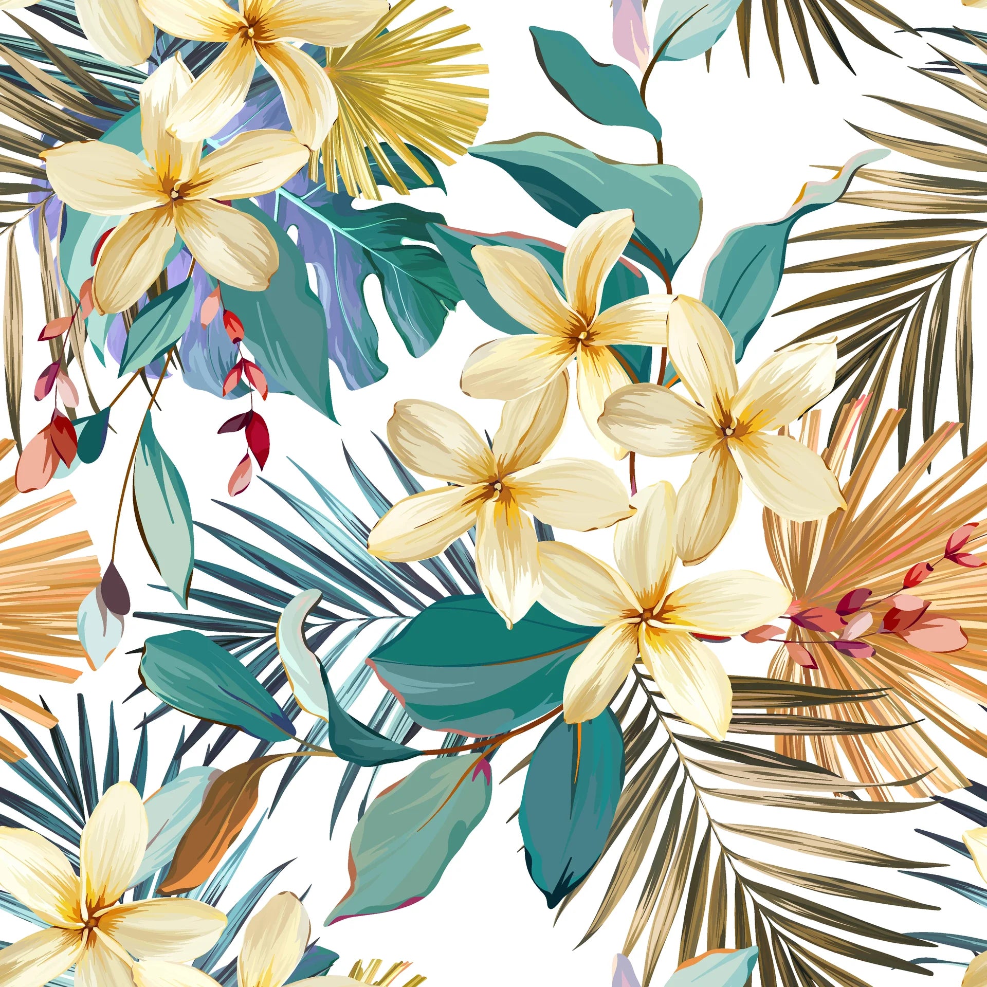 Smooth cream frangipani floral peel and stick wallpaper - Moon Garden