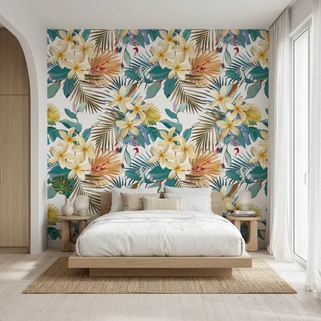 Moon Garden elegant tropical floral adding character to a cozy bedroom