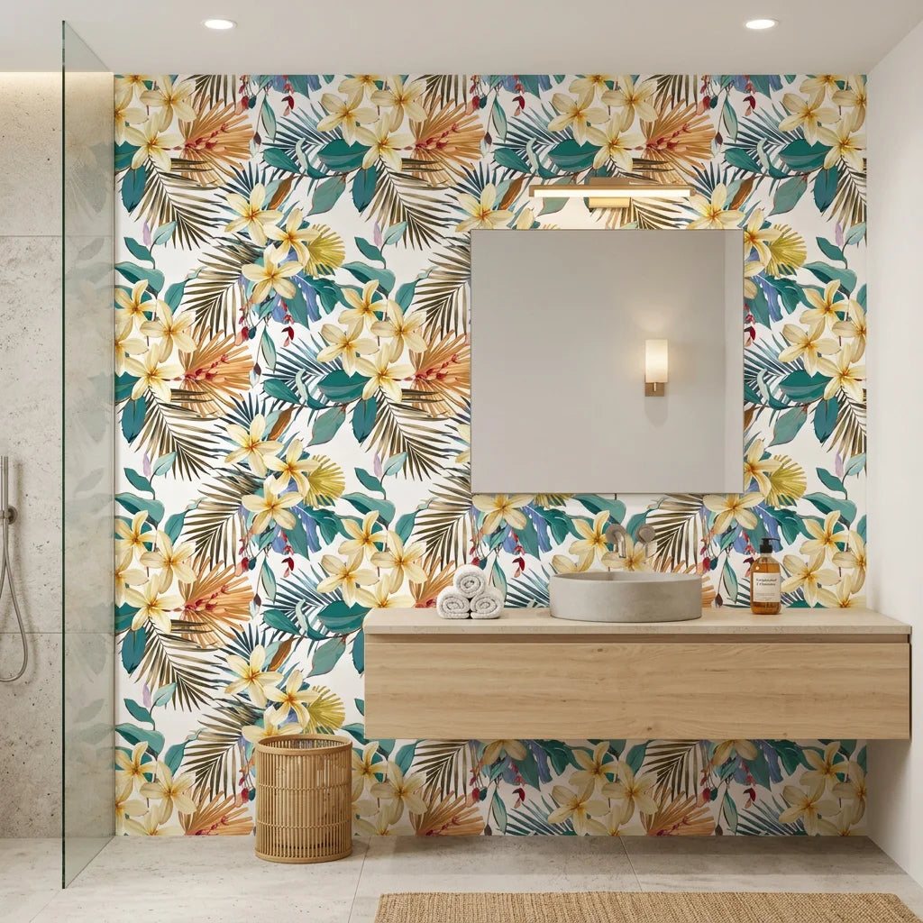 Moon Garden elegant tropical floral creating ambiance in a serene bathroom