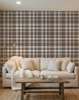 Moors & Mist warm brown plaid check in a warm and inviting living room