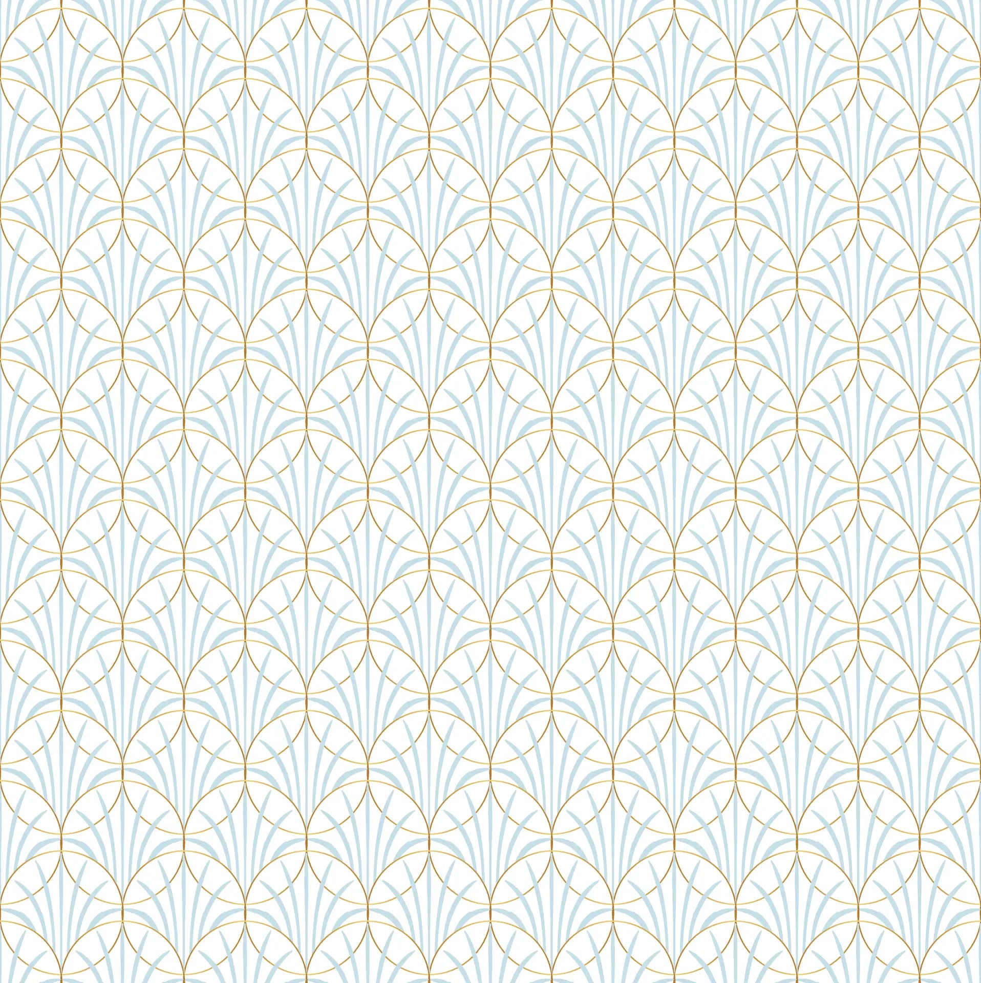 Morning Dew serene light blue and gold art deco wallpaper