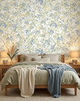 Morning Haze serene blue abstract wallpaper adding character to a cozy bedroom
