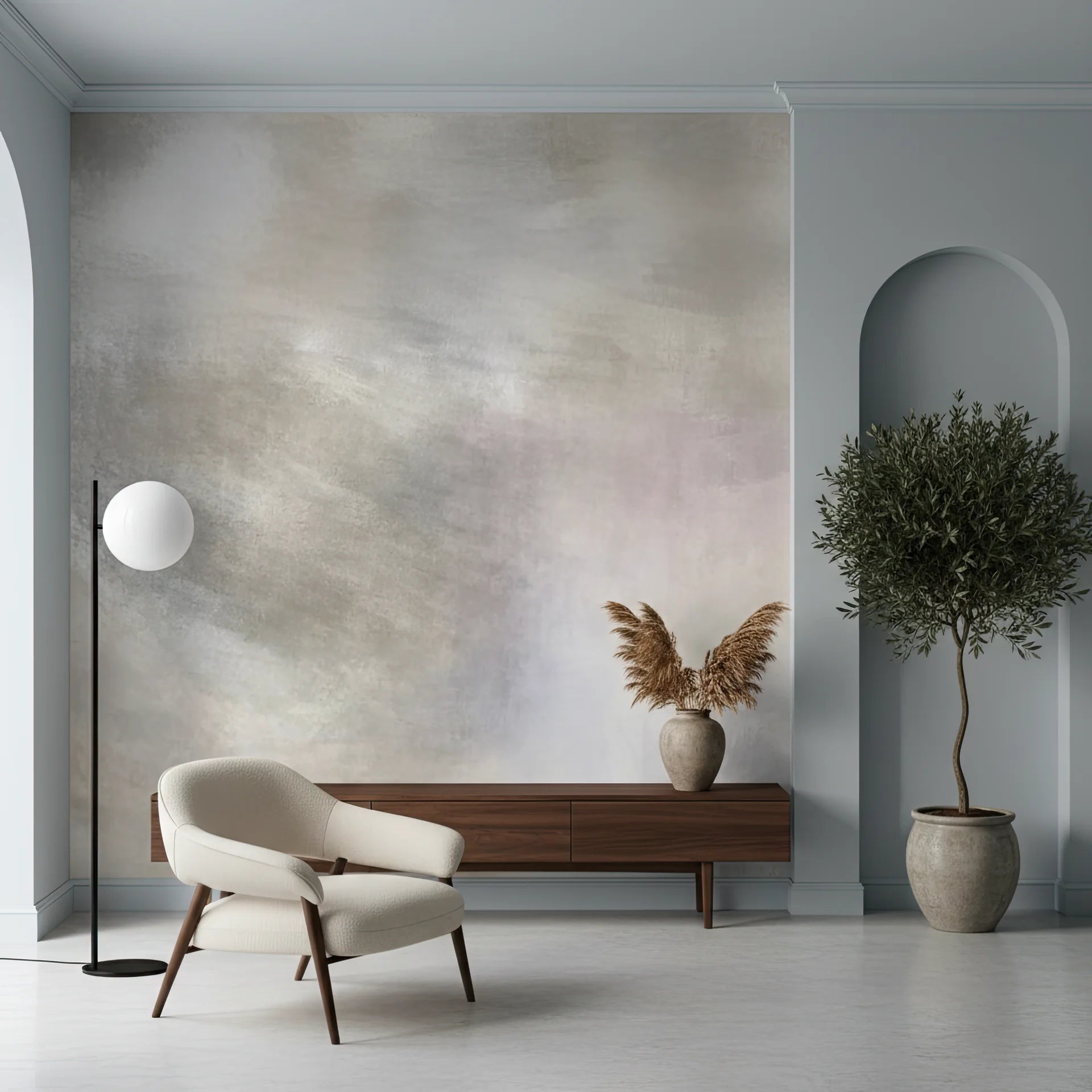 Peaceful removable wallpaper in muted beige and taupe tones