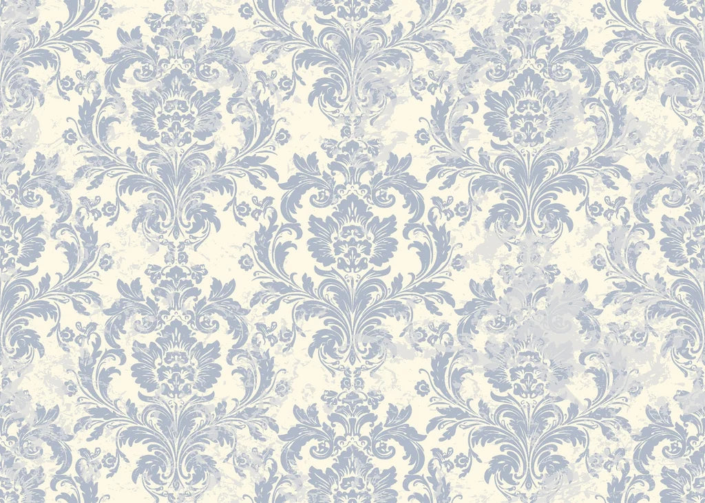 Soft blue and cream vintage damask mosaic peel and stick wallpaper - Moss Rose Mosaic