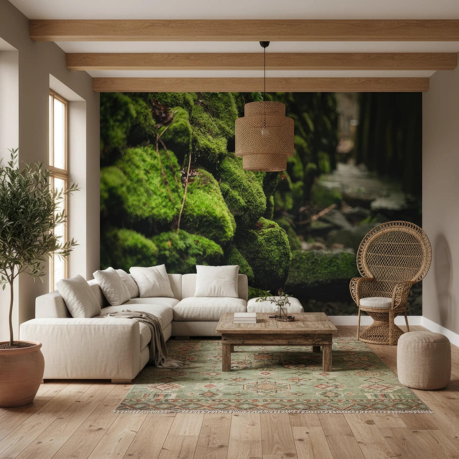 Scenic Moss & Time landscape removable peel and stick wallpaper