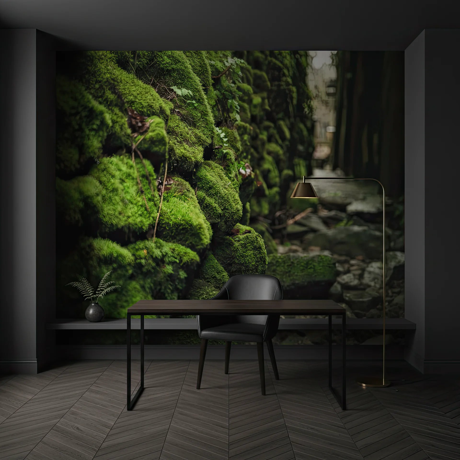 Moss & Time pattern with natural textures on peel and stick wallpaper