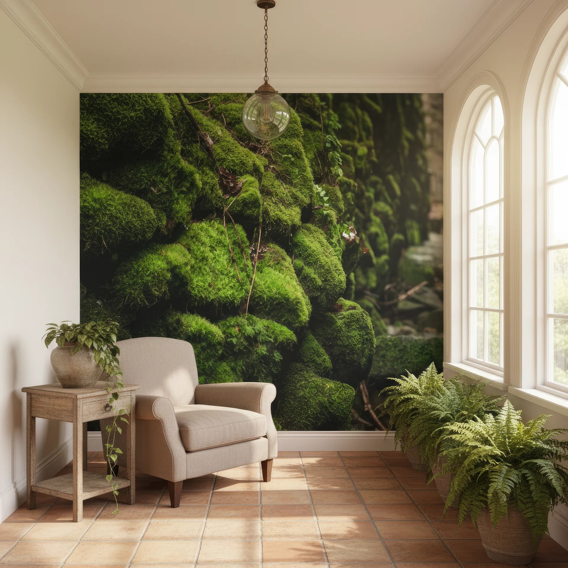 Textured Moss & Time design removable wallpaper for any room