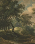 Classical Mountain Passage wallpaper depicting pastoral woodland scene with winding path in muted earth tones