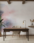 Muted Flow soft blush and grey watercolor creating ambiance in a serene bathroom