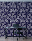 Navy Bounty bold navy pineapple as a feature wall in a bright home office