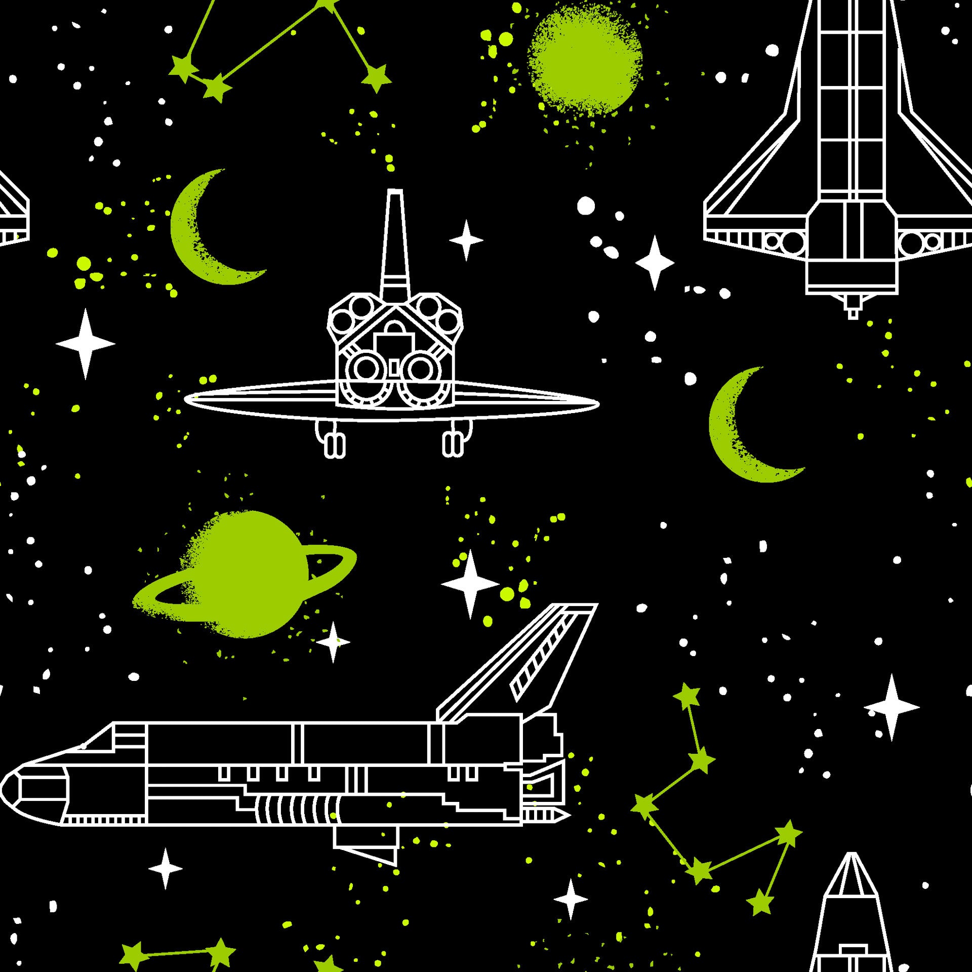 Black neon space shuttle and planet peel and stick wallpaper - Nebula Echoes