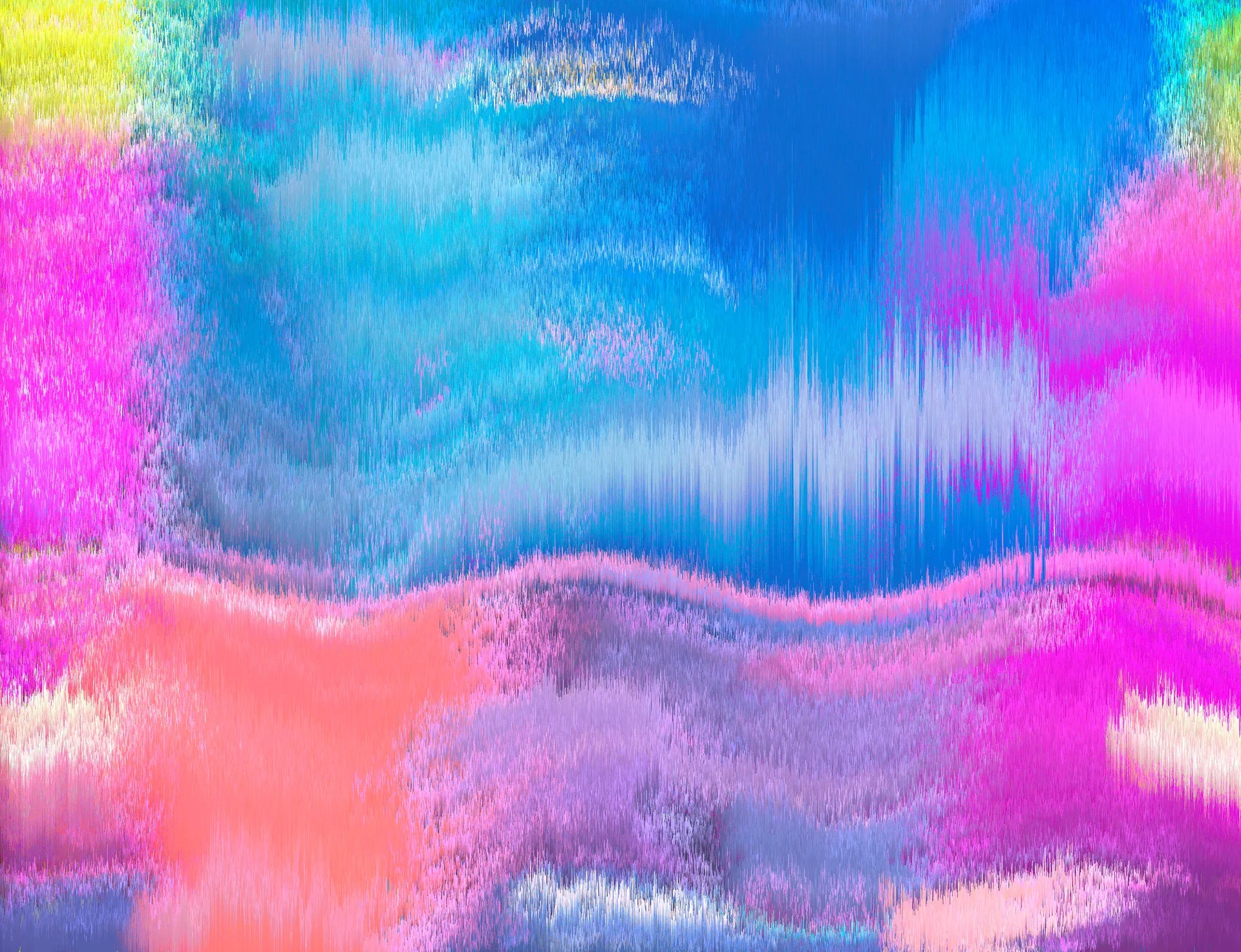Neon Tide vibrant blue and pink abstract wallpaper creating ambiance in a serene bathroom