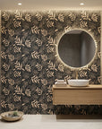 Noir Leaves dramatic black botanical creating ambiance in a serene bathroom
