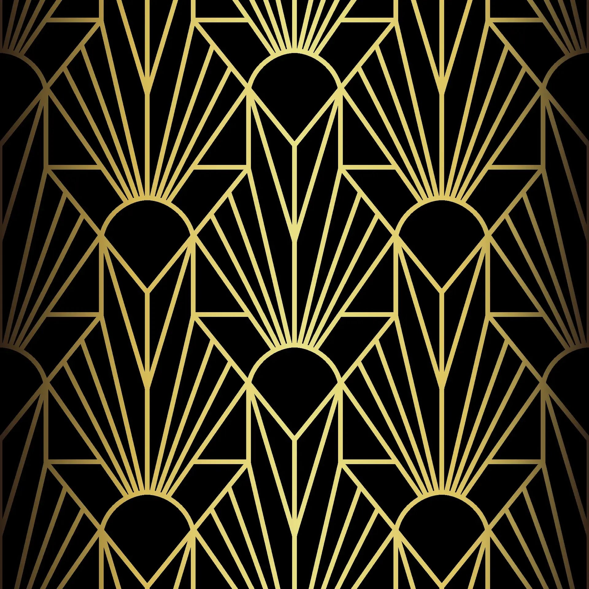 Noir Sunrise black and gold art deco sunburst wallpaper