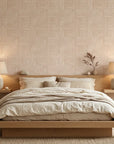 Nomad Stripe artistic wave wallpaper adding character to a cozy bedroom
