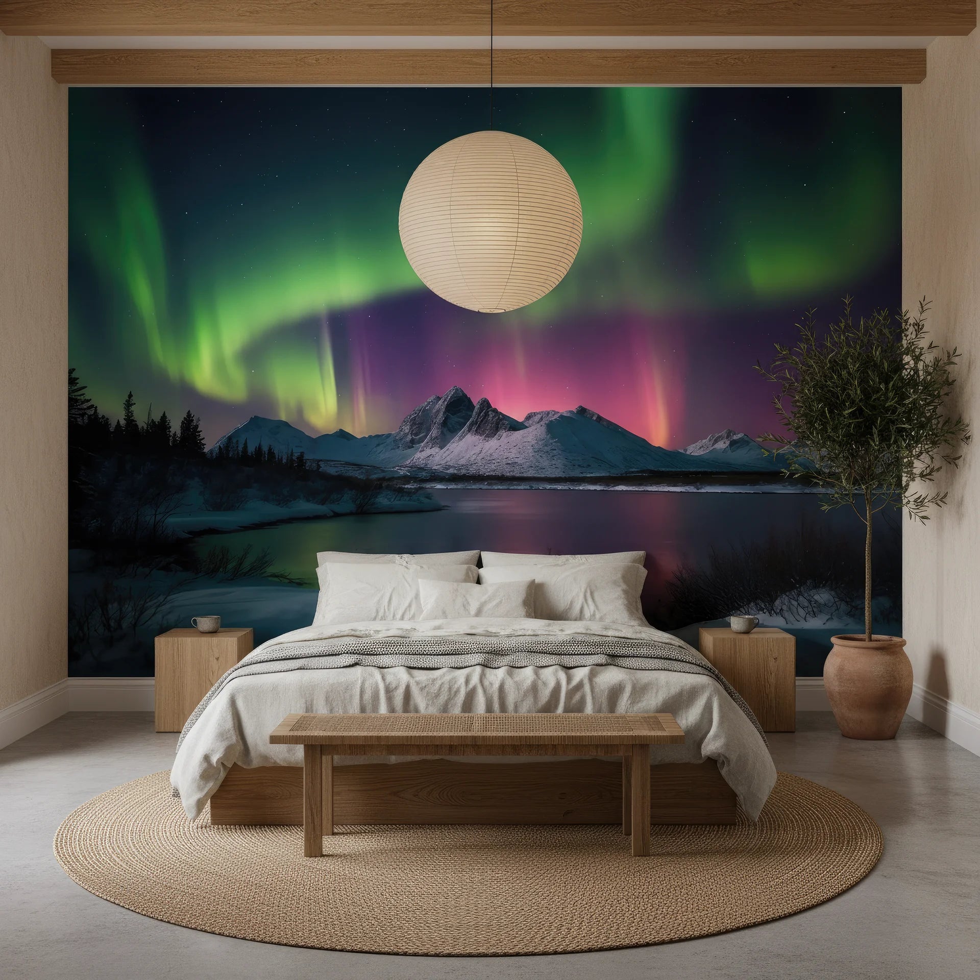 Northern lights in dynamic motion above landscape peel and stick