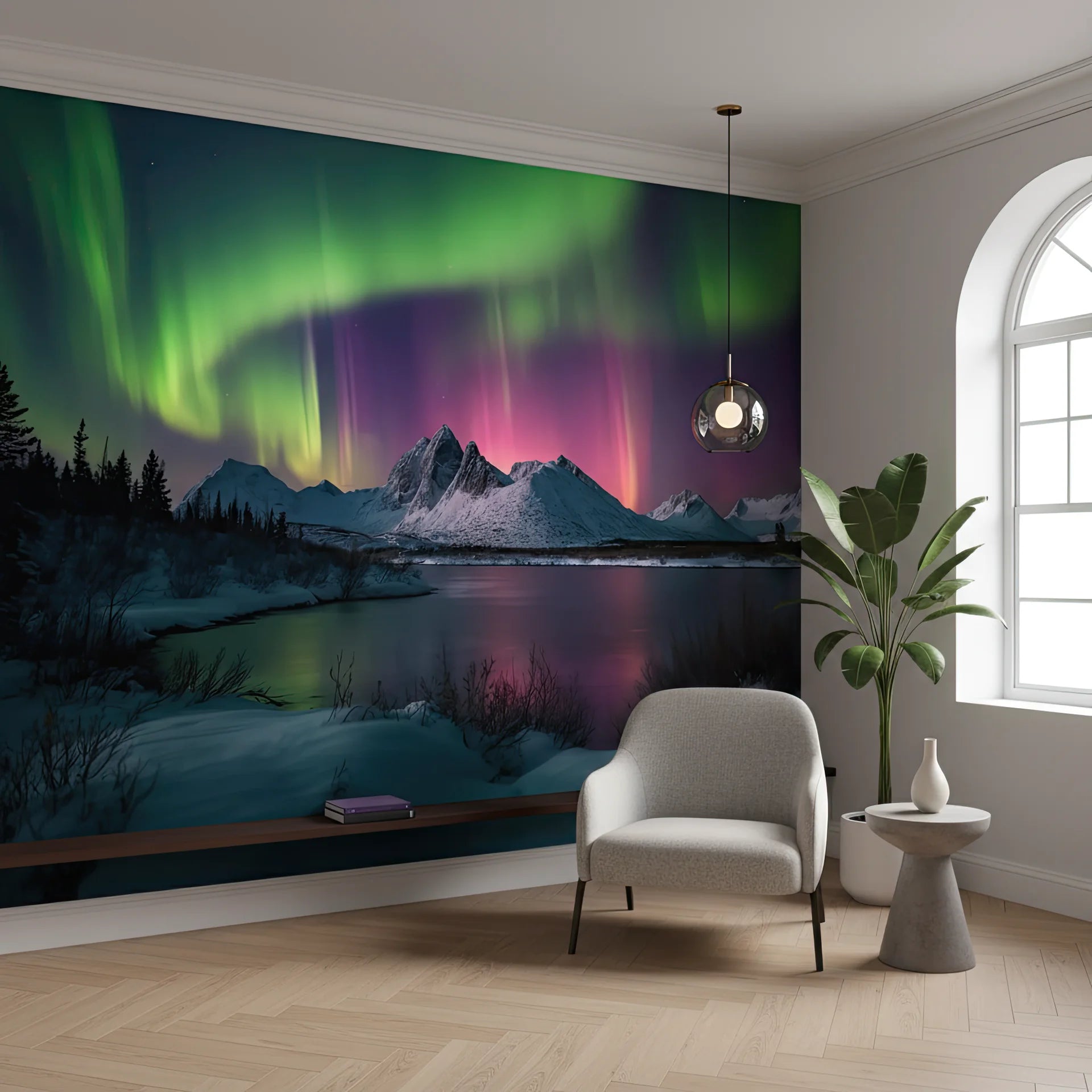 Celestial dance of aurora borealis lights removable wall mural
