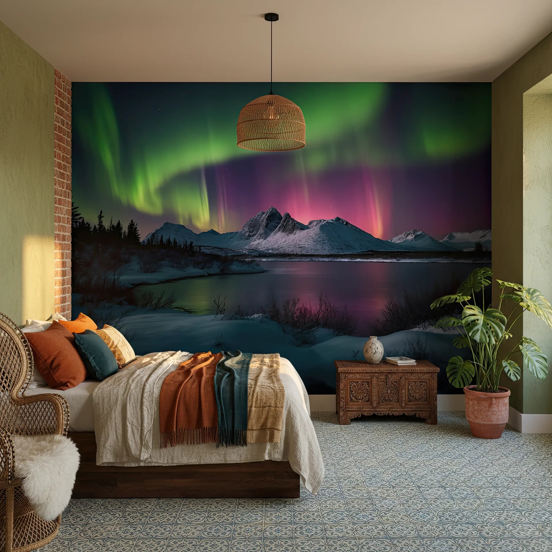 Dancing northern lights creating ethereal spectacle peel and stick wallpaper