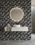 Obsidian Quarry grey abstract peel and stick wallpaper creating ambiance in a serene bathroom
