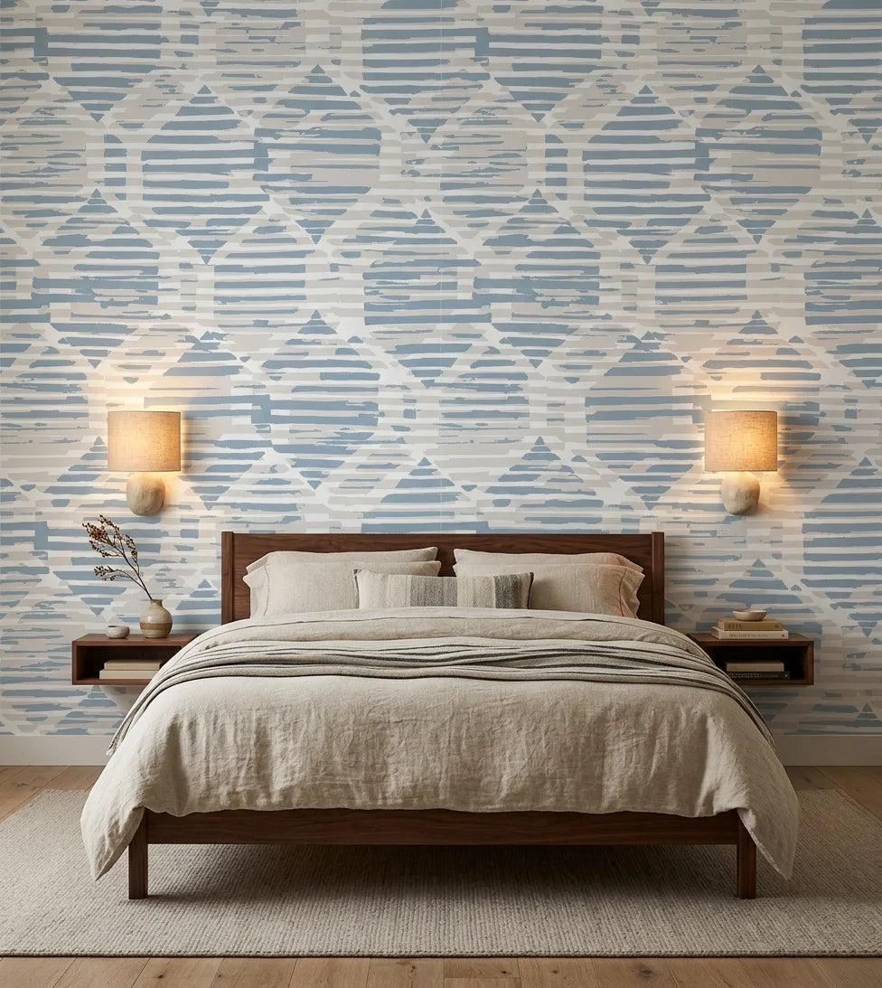Ocean Static restless coastal texture wallpaper adding character to a cozy bedroom