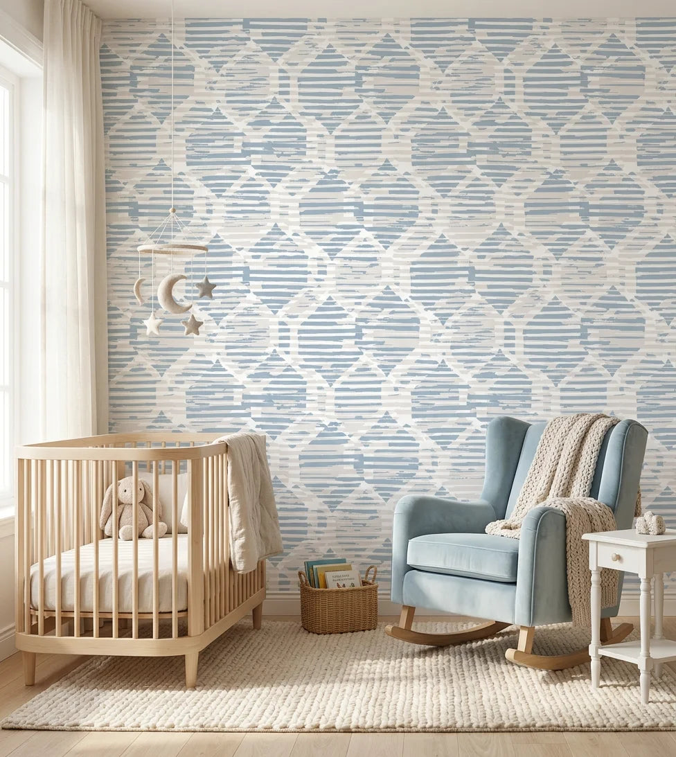 Ocean Static restless coastal texture wallpaper creating ambiance in a serene bathroom