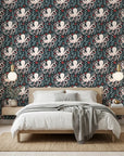Octopus Garden whimsical coral octopus wallpaper adding character to a cozy bedroom