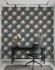 Octopus Garden whimsical coral octopus wallpaper as a feature wall in a bright home office