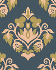 Old World Flora teal and gold damask wallpaper