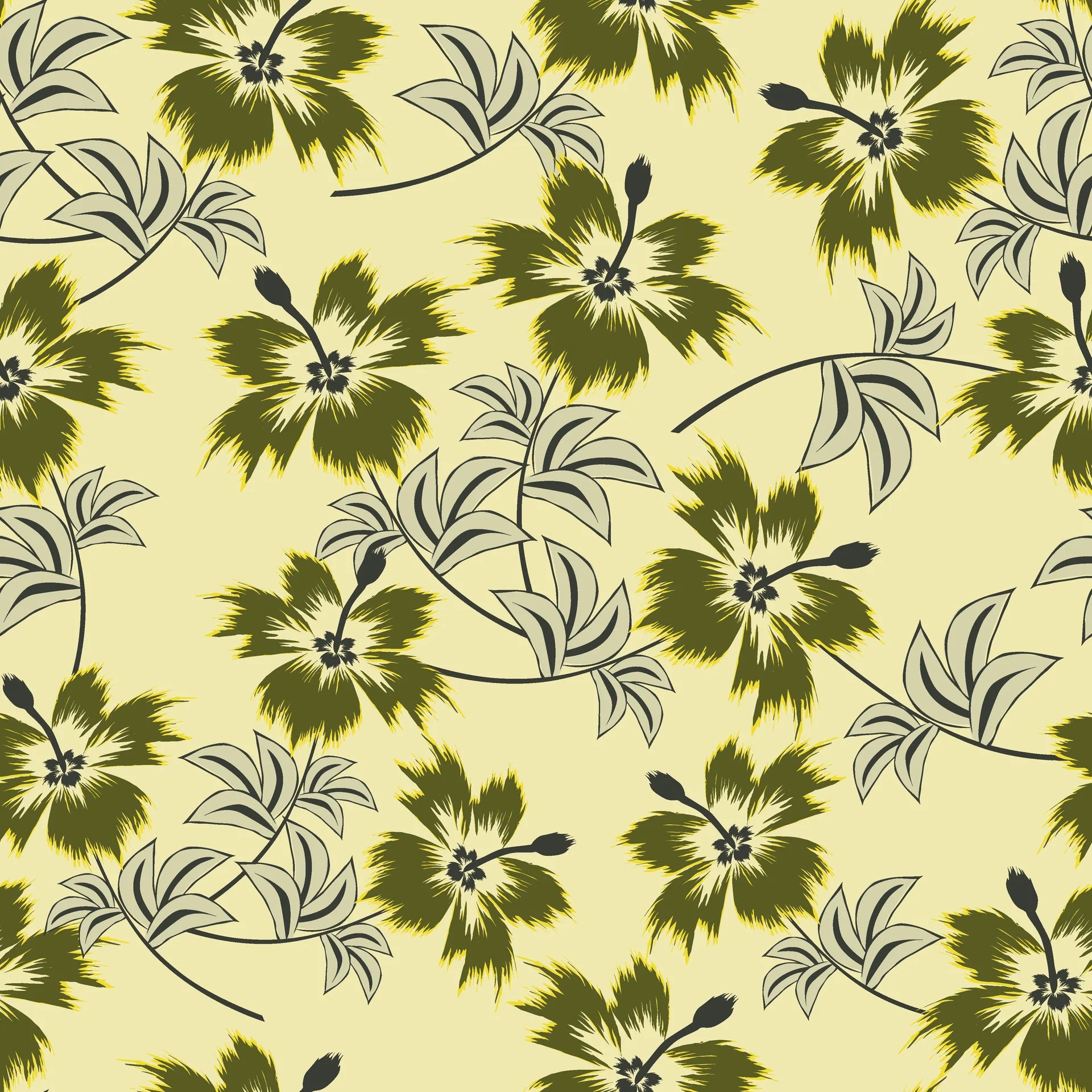 Textured olive green floral peel and stick wallpaper - Olive Bloom