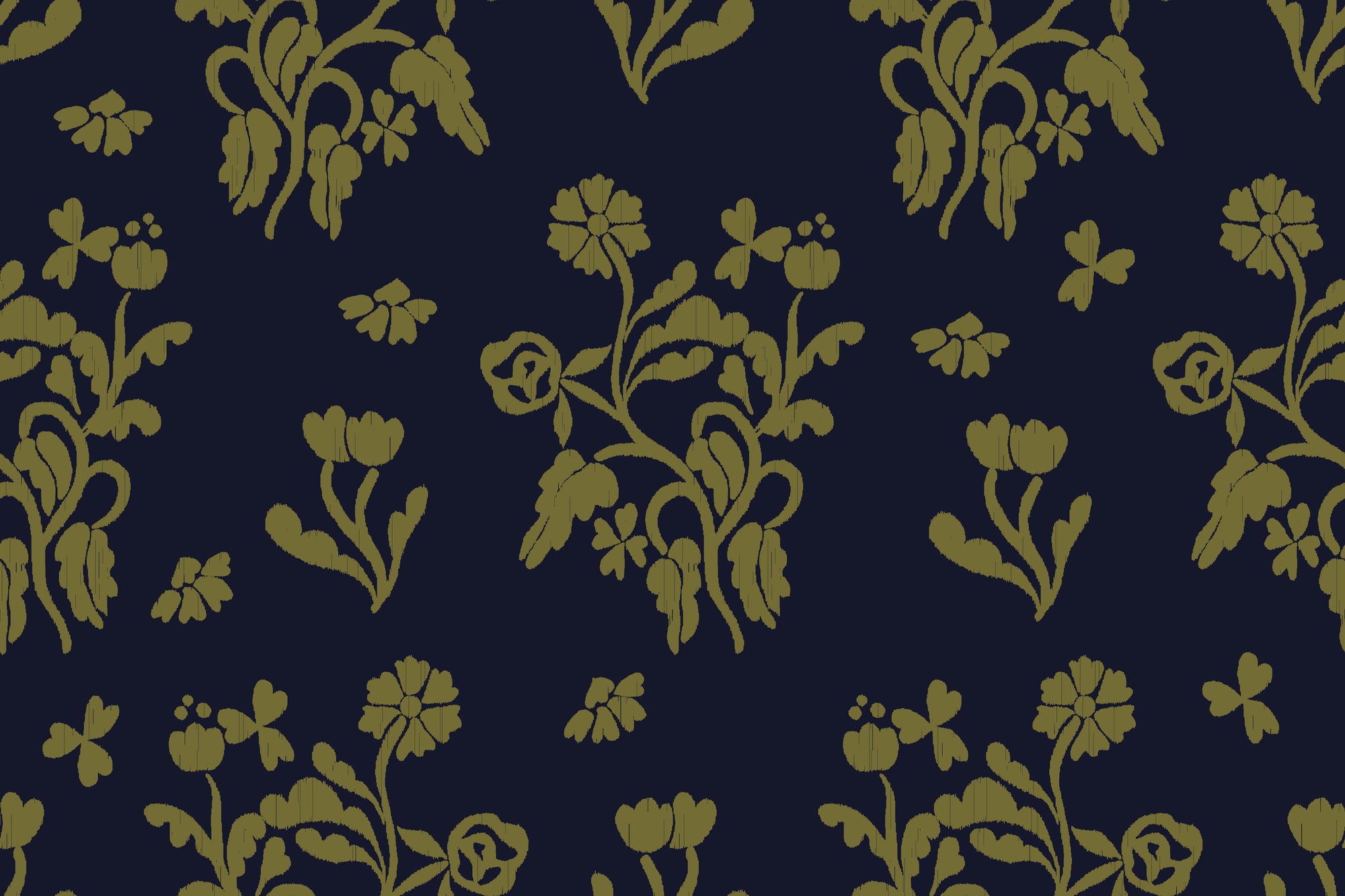 Textured peel and stick wallpaper with olive gold florals on navy - Olive &amp; Gilt