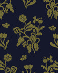 Textured peel and stick wallpaper with olive gold florals on navy - Olive & Gilt