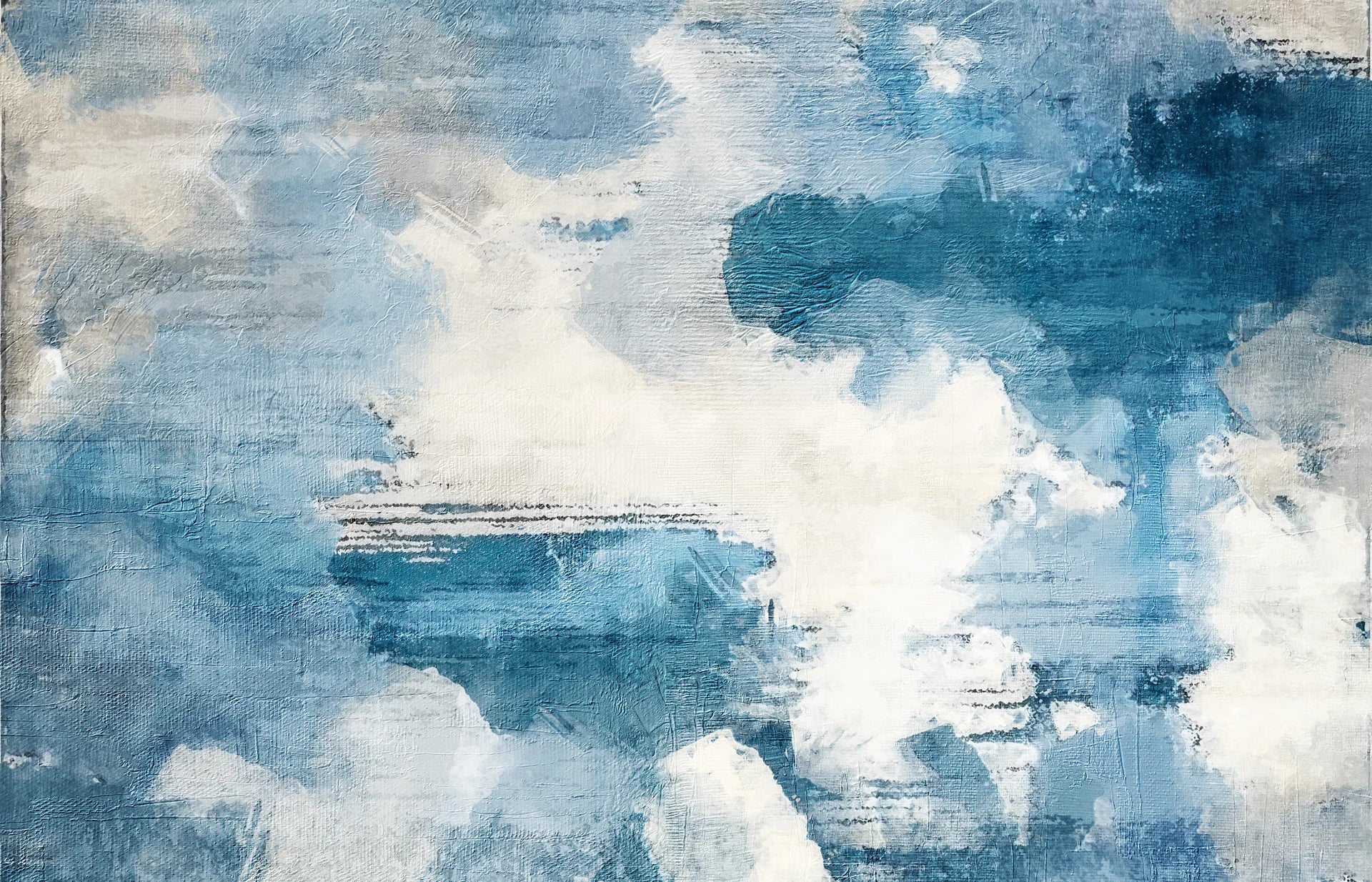 Open Blue serene blue cloudscape abstract wallpaper creating ambiance in a serene bathroom