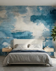 Open Blue serene blue cloudscape abstract wallpaper in a warm and inviting living room