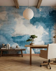 Open Blue serene blue cloudscape abstract wallpaper adding character to a cozy bedroom