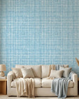 Open Water blue abstract texture wallpaper in a warm and inviting living room