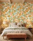 Orchard Zest retro floral peel and stick wallpaper adding character to a cozy bedroom