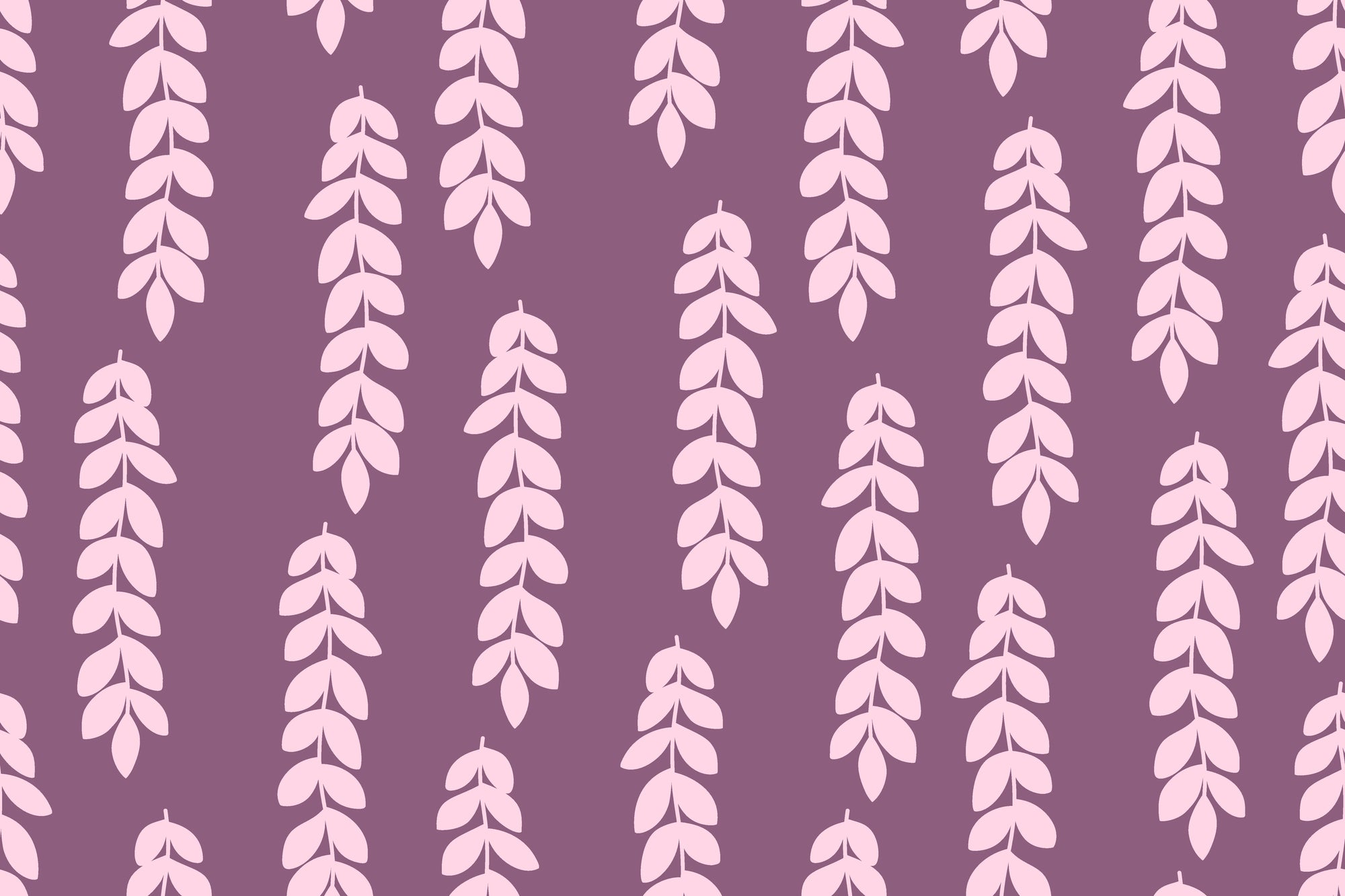 Smooth pink hanging leaves on purple peel and stick wallpaper - Orchid Veil