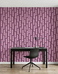 Orchid Veil serene purple cascading leaf wallpaper as a feature wall in a bright home office