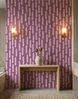 Orchid Veil serene purple cascading leaf wallpaper creating ambiance in a serene bathroom