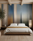Organic Pour amber and teal abstract paint adding character to a cozy bedroom