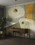 Organic Terrain olive and amber modern abstract as a feature wall in a bright home office