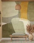 Organic Terrain olive and amber modern abstract creating ambiance in a serene bathroom