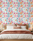 Painted Blooms pastel floral peel and stick wallpaper adding character to a cozy bedroom