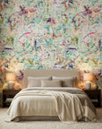 Painted Current colorful abstract wallpaper adding character to a cozy bedroom